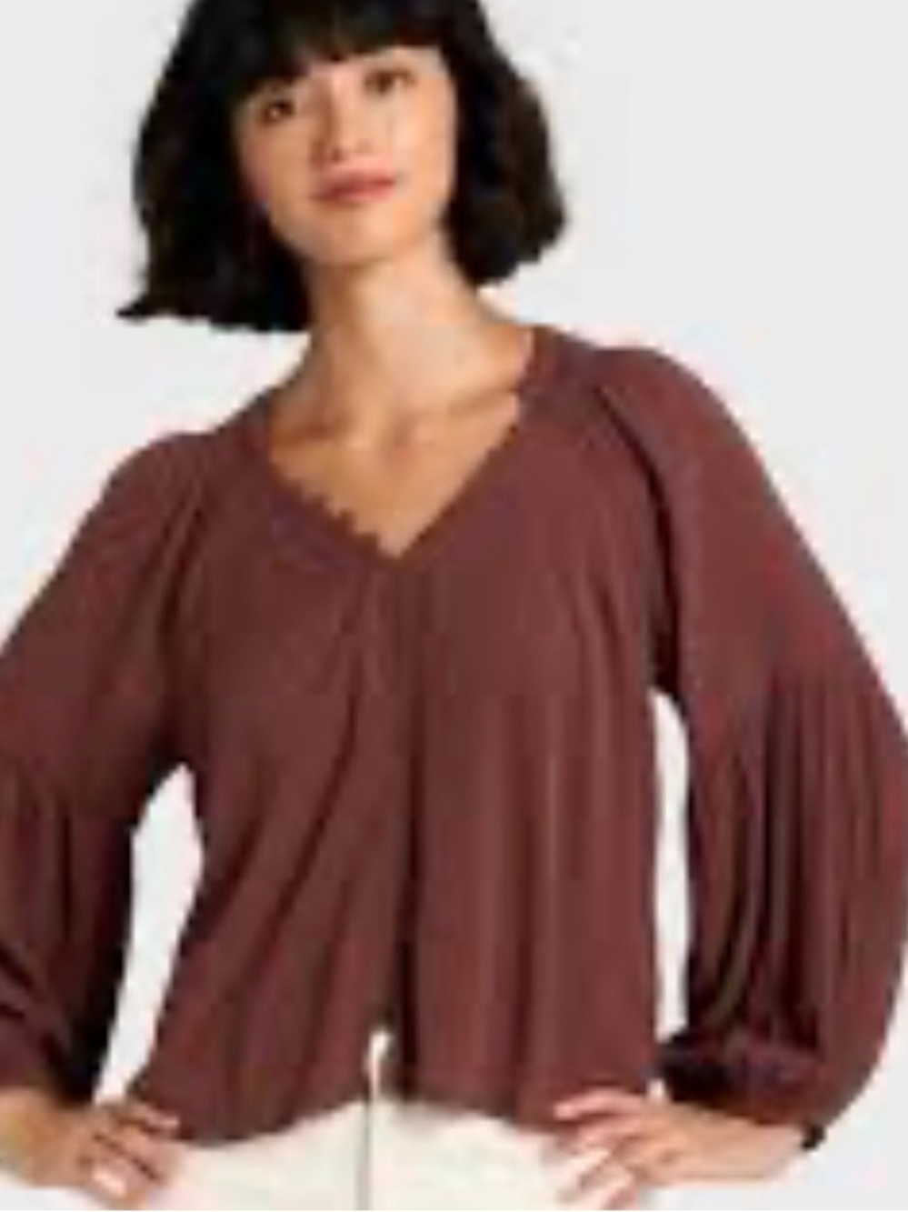 Universal Thread Brown V-Neck Long Sleeve Peasant Top